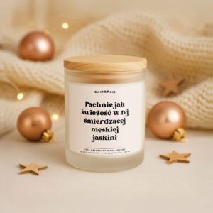 Świeca sojowa zapachowa 180 ml – Pachnie jak świeżość w tej śmierdzącej męskiej jaskini – prezent dla chłopaka/taty/brata